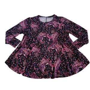 Lane Bryant Black Floral Paisley Tunic Top Plus Size 2X Boho Stretch